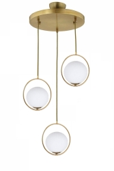 Modern Beyaz Glop Camlı Daire Model Üçlü Gold Sarkıt Avize LMBDR00402 - Lambadar