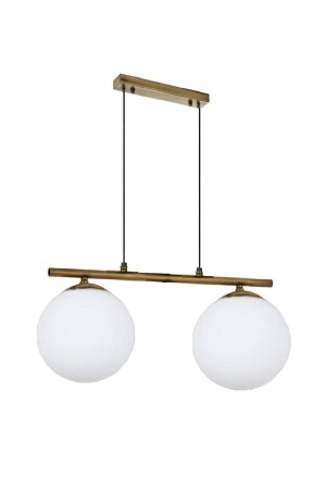 Modern Beyaz Glop Camlı Sıralı Ikili Gold Sarkıt Avize LMBDR0091-BLKBEYAZ - Lambadar