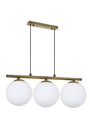 Modern Beyaz Glop Camlı Sıralı Üçlü Gold Sarkıt Avize LMBDR0091-BLKBEYAZ - Lambadar