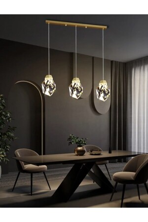 Modern Concept Crystal Glass Gold Detailed 3 Row Pendant Lamp with LEDs LUNA-TAS-3S-FGD - Luna Lighting