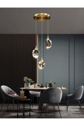 Modern Concept Kristal Camlı Gold Detaylı 3'lü Sarkıt Ledli Avize LUNA-TAS-3-FGD - Luna Lighting