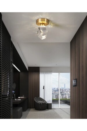 Modern Concept Kristal Camlı Gold Detaylı Tekli Plafonyer Tavan Ledli Avize LUNA-TAS-A-FGD - Luna Lighting