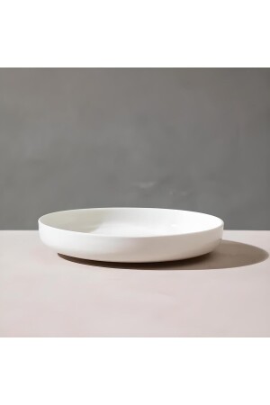Modern Cream 24 Cm Large Size Porcelain Salad Bowl Presentation Serving Plate - Porselenden