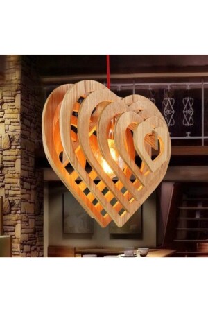 Modern Design Heart Model Natural Wood MDF 3D Laser Cutting Rustic Living Room Chandelier DECARTAVZ009 - hü ma tasarım ve aksesuar