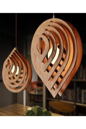 Modern Design Natural Wood MDF 3D Laser Cutting Rustic Living Room Chandelier AVZSRF0010 - hü ma tasarım ve aksesuar
