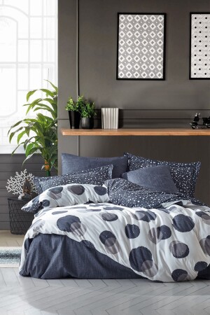 Modern Double Duvet Cover Set Orva Indigo 8680108053041 - Cotton Box