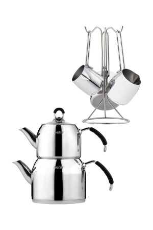 Modern Double Stainless Steel Teapot Coffee Pot Set NEHİRMODERNİKİLİSET - Nehir