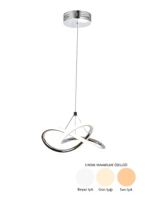 Modern Forte Single Chrome 3 Color Illuminated Power LED Chandelier for Living Room Kitchen Room Hall - Dekorluna