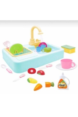 Modern Fountain Sink Set Blue Battery Operated Kitchen Toy Set - Kayyum Oyuncak