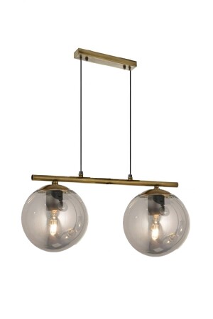Modern Füme Glop Camlı Sıralı Ikili Gold Sarkıt Avize LMBDR0091-GOLDFÜME - Lambadar