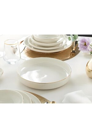 Modern Gold Cream 24 Cm Porcelain Salad Bowl Presentation Serving Plate PDMD24SK520 - porselenden