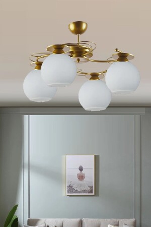 Modern Ilay Antique Gold Painted 3/4 Glass Chandelier UÇ239ARR - Uçar