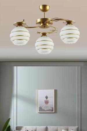 Modern Ilay Antique Gold Painted 3/4 Glass Chandelier UÇ240ARR - Uçar