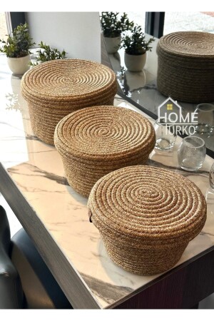 Modern, Jute, Wicker, Basket Set, 3-Piece Basket, Hand-Woven, Kitchen Basket, Organizer, Organizer HomeTurko-SepetE1 - HomeTurko