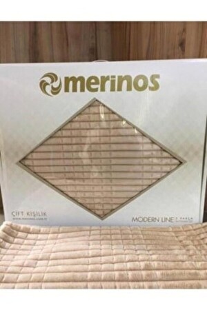 Modern Line 3 Parça Battaniye Seti - Bej - Merinos