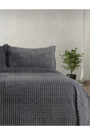 Modern Line 3 Piece Blanket Set Dark Gray - Merinos