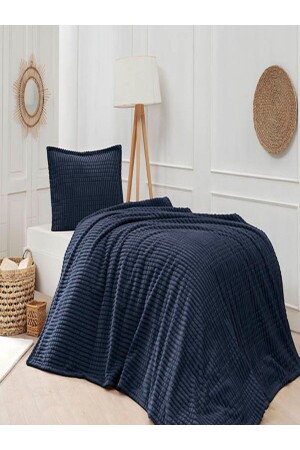 Modern Line Single Blanket Set Navy Blue - Merinos