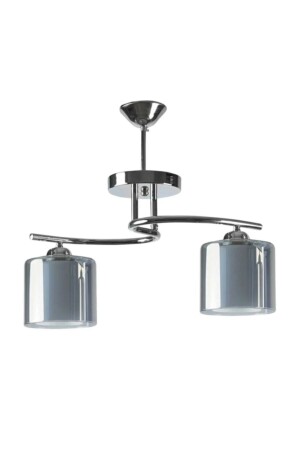 Modern Living Room - Kitchen - Bedroom Chrome Smoked Double Glass Double Chandelier fujikrmçcikili - Modavize