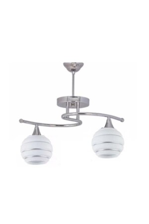 Modern Living Room - Kitchen - Bedroom Chrome White Silver Glass Double Chandelier Uzaykrom2046ikili - Modavize