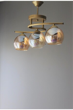 Modern Living Room Kitchen Decorative Antique Honey Glass Fuji 3-Piece Chandelier ZYTNLMN0019 - ZEYTİN&LİMON AYDINLATMA