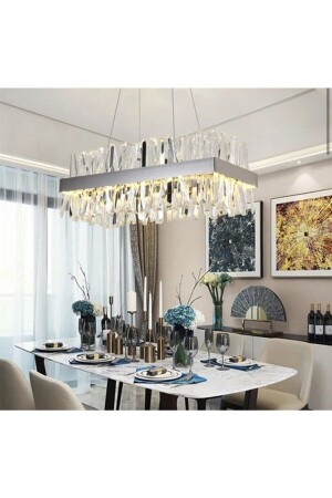 Modern Luxury Crystal Stone Power Led Chandelier Chrome Ellipse Dining Table burenze2022-8 - burenze
