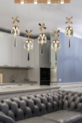 Modern Luxury Kristal Taşlı 5'li Led Avize Sıralı Yemek Masası Kelebek Taşlı Gold Sarı burenze1073 - burenze