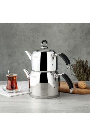 Modern Maxi Steel Teapot Set - Nehir