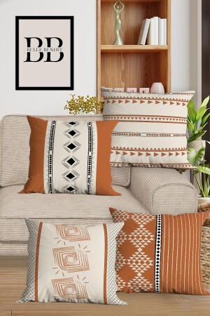 Modern Orange Design Double Sided Printed Decorative 4-Piece Sofa Pillow Case and Cushion Cover Set - Belle Benoit