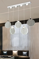 Modern Sarkıt Power Led Avize Camlı Beşli Sıralı Krom burenze745 - burenze