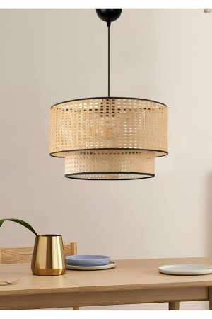 Modern Serisi Doğal Hazeran Rattan 2 Katlı Sarkıt Avize - Retro Home Design