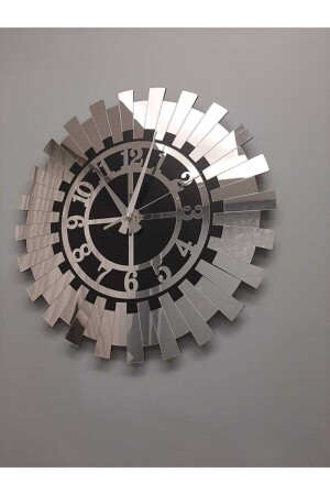 Modern Silver Sun Wall Clock Decorative Turkish Numerals Mirrored Plexiglass on MDF 40x40 Cm 3800241 - Tuba Decor