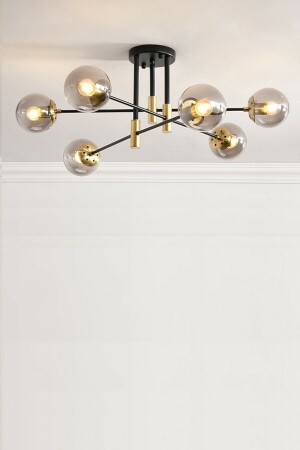 Modern Smoked Globe Glass Cross Model Six-Piece Black Chandelier LMBDR00501 - Lambadar