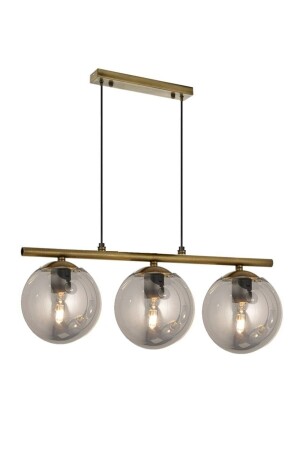 Modern Smoked Globe Glass Row Triple Gold Pendant Lamp Chandelier LMBDR0091-GOLDFÜME - Lambadar