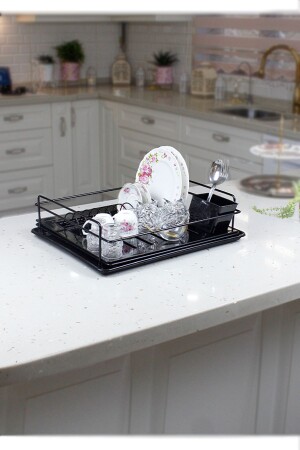 Modern Stainless Dish Rack with Crystal Tray Black Plate Rack Dish Basket Kitchen Organizer - Himyhome