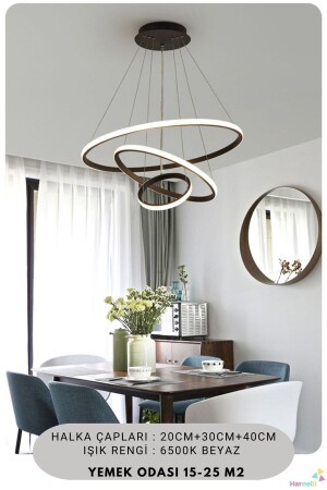 Moderner Design 40/30/20 3-teiliger weißer LED-Ring-Kronleuchter TERRA 3 - Harnelli