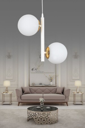 Modern White 2-Piece White Globe Glass Chandelier - Living Room - Hall - Bedroom - Hall Row 2 SERIES - VEDA AVİZE