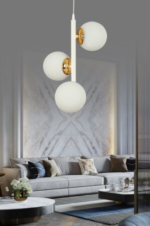Modern White 3-Piece White Globe Glass Chandelier SEF121 - ŞL Şef Light