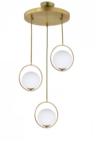 Modern White Globe Glass Circle Model Triple Gold Pendant Lamp Chandelier LMBDR00402 - Lambadar