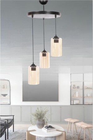 Moderne 3-teilige Roll-Hängeleuchte aus Honigglimmerglas für Küche, Flur, Kronleuchter, Wohnzimmer, Küche, Wohnzimmer - Retro Home Design