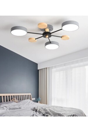 Moderner, detaillierter LED-Kronleuchter aus Holz, Grau, 3-teilig 5019706129631 - SimaAvize