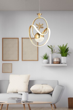 Moderner Dimmer mit 3-Farben-Licht, ferngesteuerter Einzel-Hängelampe, Power-LED-Kronleuchter, Goldgelb - Burenze