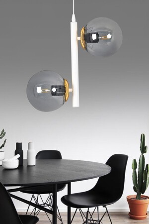 Moderner weißer zweiteiliger Kronleuchter aus geräuchertem Kugelglas SEF120 - ŞL Şef Light