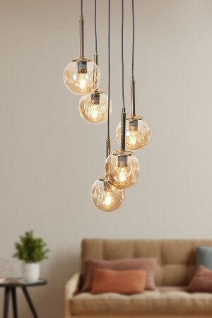 Mona 5 Li Gold-black Metal Body with Honey Colored Glass Design Luxury Pendant Lamp Chandelier LZRNAVZ209 - Luzarana