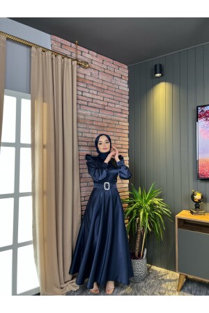 Mona Hijab Evening Dress Navy Blue - Leilatelier