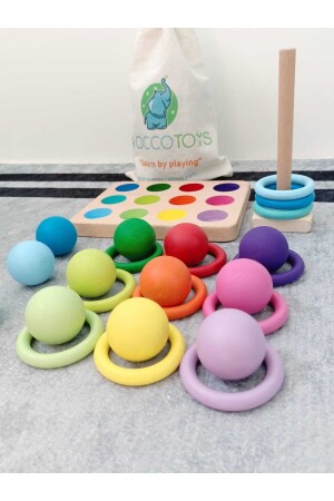 Montessori Eşleştirme Topları & Halka Seti Masif Ahşap Oyunu G12205818000123 - Moccotoys