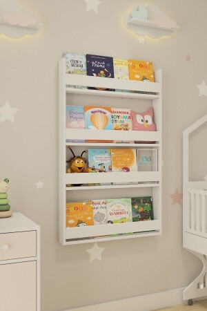 Montessori Kinderzimmer, pädagogisches Bücherregal, 4 Regale, weißes Bücherregal 123152016095749 - Sanal Mobilya