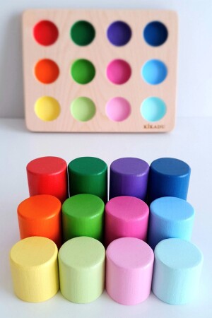 Montessori Matching Table Cylinders & Educational Card & Bag & Natural Beech Wooden Toy Set WT-28 - kikadu