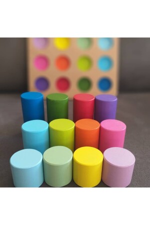 Montessori Matching Table Cylinders & Educational Cards & Solid Wood - Moccotoys