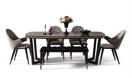 Mood Black Bronze Dining Table Set - Cadde Yıldız