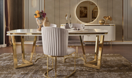 Mood Ecru Gold Dining Table Set - Cadde Yıldız